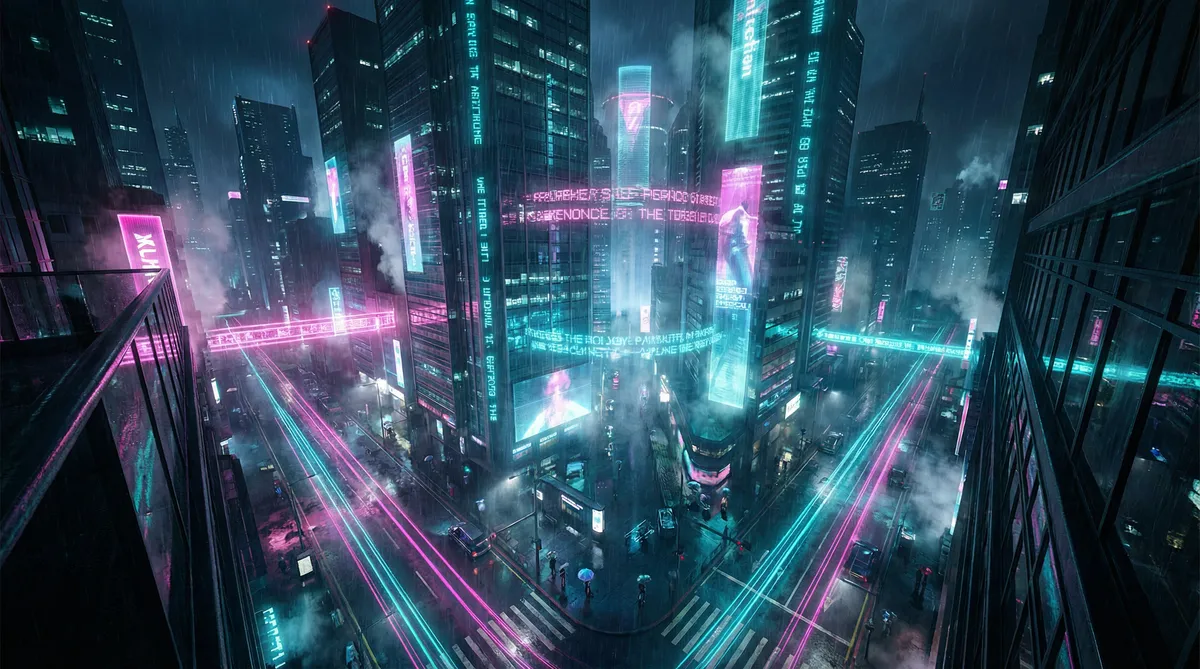 男人插曲视频大全 竖屏短剧平台首页背景 - 赛博朋克都市夜景